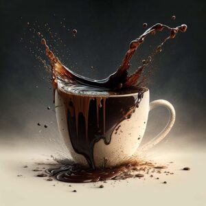Tazza di caffè amaro su tavolo con sfondo di un articolo sulle conseguenze del consumo quotidiano.